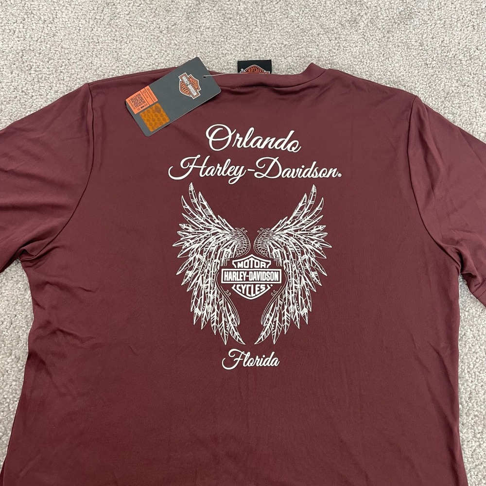 Harley Davidson T Shirt Womens Medium Angel Wings V Neck Maroon NWT